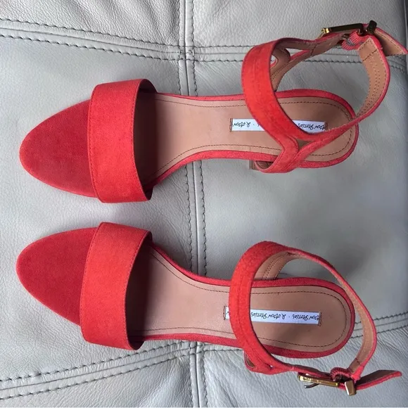 &amp; Other Stories Block Slingback Heeled Sandals Sz 9.5 Red Orange Suede