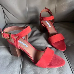 &amp; Other Stories Block Slingback Heeled Sandals Sz 9.5 Red Orange Suede