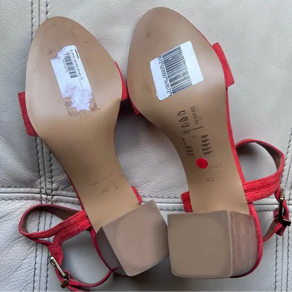 &amp; Other Stories Block Slingback Heeled Sandals Sz 9.5 Red Orange Suede