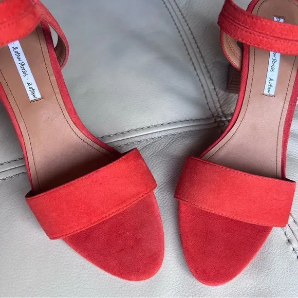 &amp; Other Stories Block Slingback Heeled Sandals Sz 9.5 Red Orange Suede