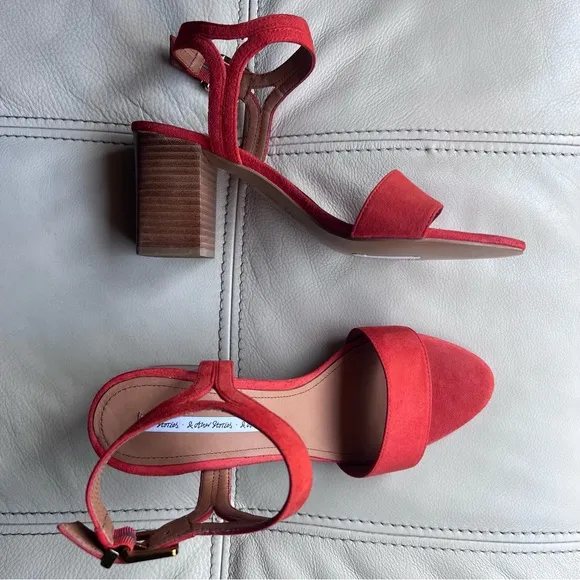 &amp; Other Stories Block Slingback Heeled Sandals Sz 9.5 Red Orange Suede