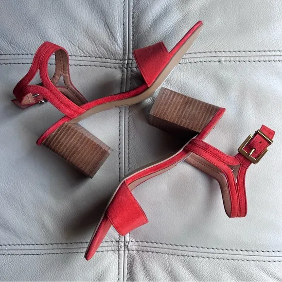 &amp; Other Stories Block Slingback Heeled Sandals Sz 9.5 Red Orange Suede