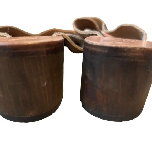 Ancient Greek Handmade Sandals Metallic Leather Wood Heel Size 6