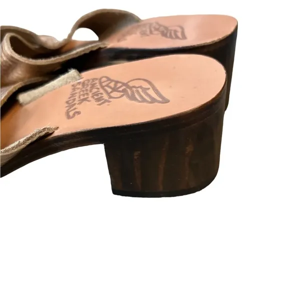 Ancient Greek Handmade Sandals Metallic Leather Wood Heel Size 6