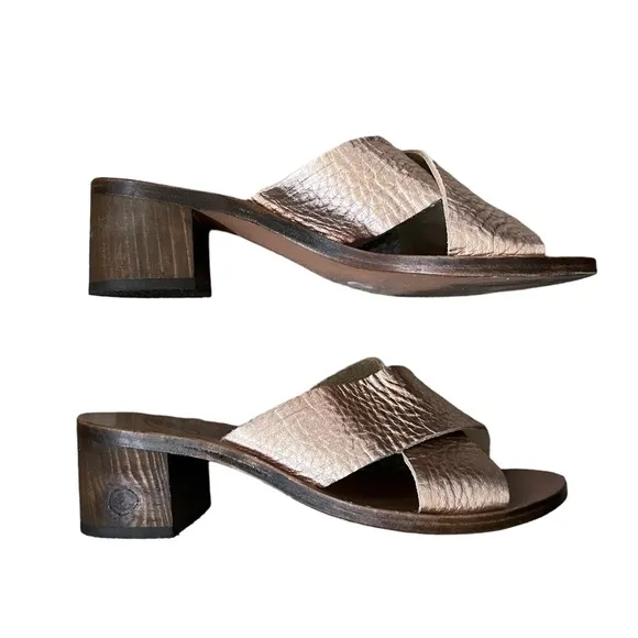 Ancient Greek Handmade Sandals Metallic Leather Wood Heel Size 6