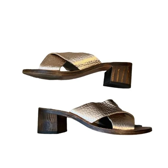 Ancient Greek Handmade Sandals Metallic Leather Wood Heel Size 6