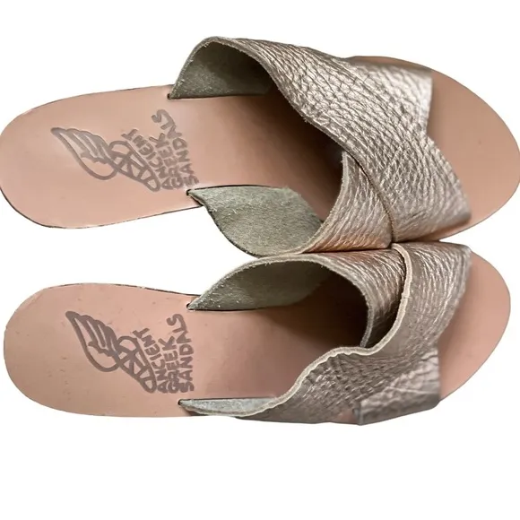Ancient Greek Handmade Sandals Metallic Leather Wood Heel Size 6
