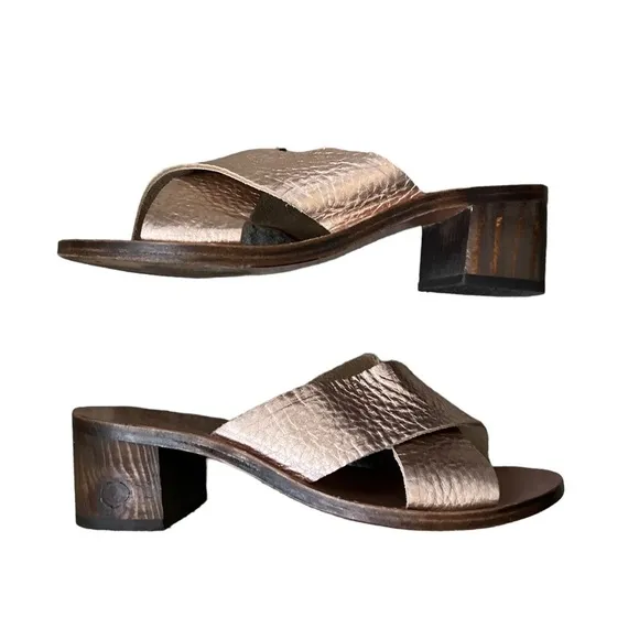Ancient Greek Handmade Sandals Metallic Leather Wood Heel Size 6