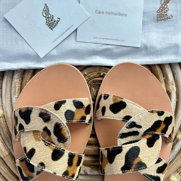 Ancient Greek Sandals Desmos – Pony Leopard, Size 39 (Like New)