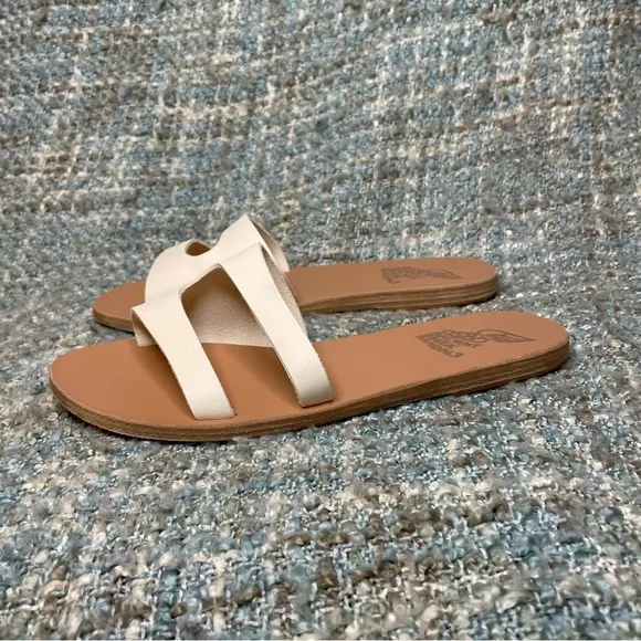 Ancient Greek Sandals Leria Laser Cut Leather Sandals in Off-White Vachetta