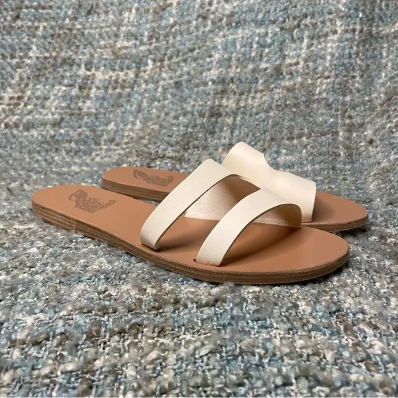 Ancient Greek Sandals Leria Laser Cut Leather Sandals in Off-White Vachetta