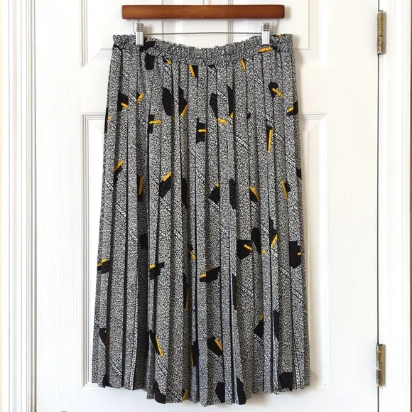 Andrea Gayle 80's Vintage Funky Static High Waisted Pleated A-Line Midi Skirt L