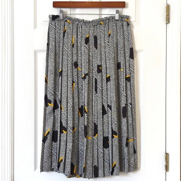 Andrea Gayle 80's Vintage Funky Static High Waisted Pleated A-Line Midi Skirt L
