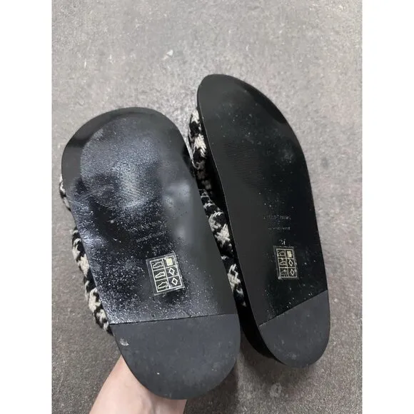 ANINE BING Lizzie Slides Sandals Houndstooth Black White Flats
