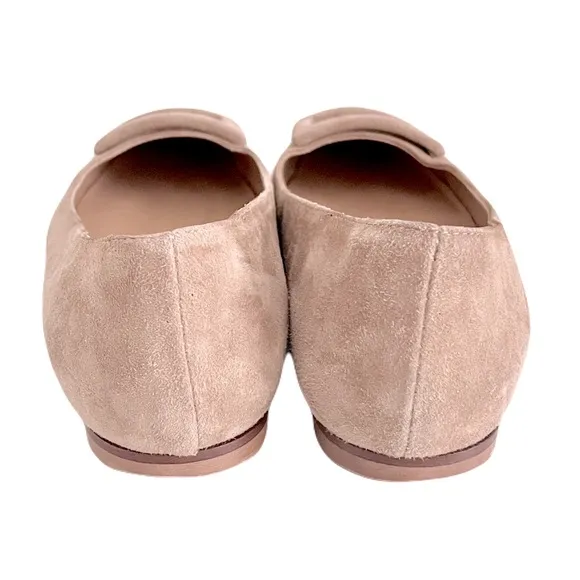 Ann Mashburn Taupe Nude Suede Buckle Flats in ‘Camel’, Size 38