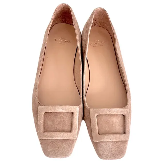 Ann Mashburn Taupe Nude Suede Buckle Flats in ‘Camel’, Size 38