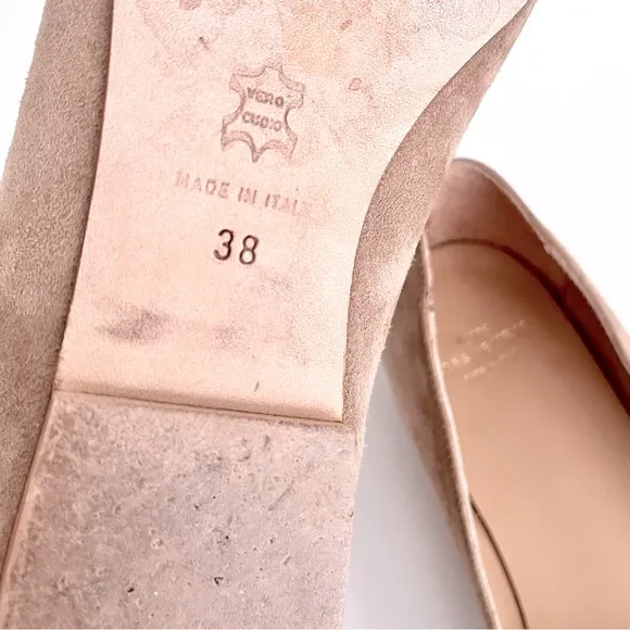 Ann Mashburn Taupe Nude Suede Buckle Flats in ‘Camel’, Size 38