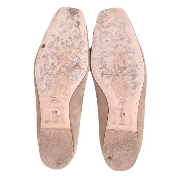 Ann Mashburn Taupe Nude Suede Buckle Flats in ‘Camel’, Size 38