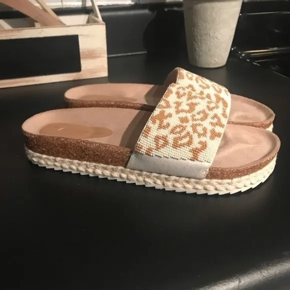 Anthropologie Beaded Leopard Print Platform Espadrille Yara Slides Sandals