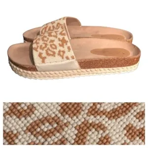 Anthropologie Beaded Leopard Print Platform Espadrille Yara Slides Sandals