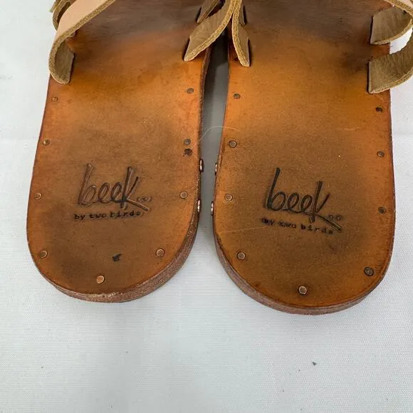 Anthropologie Beek Dipper Slide Sandals Size 7 Tan Leather Metal Embellishments