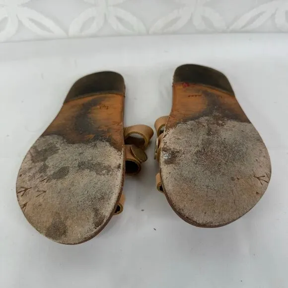 Anthropologie Beek Dipper Slide Sandals Size 7 Tan Leather Metal Embellishments