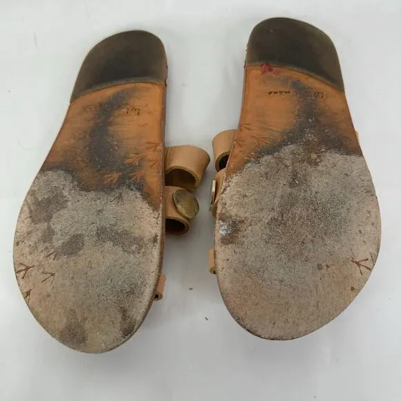 Anthropologie Beek Dipper Slide Sandals Size 7 Tan Leather Metal Embellishments