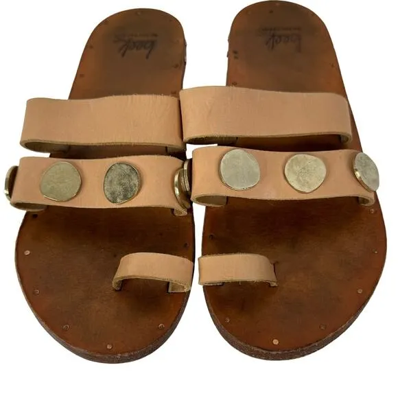 Anthropologie Beek Dipper Slide Sandals Size 7 Tan Leather Metal Embellishments
