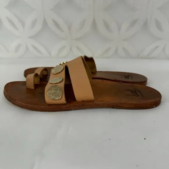 Anthropologie Beek Dipper Slide Sandals Size 7 Tan Leather Metal Embellishments