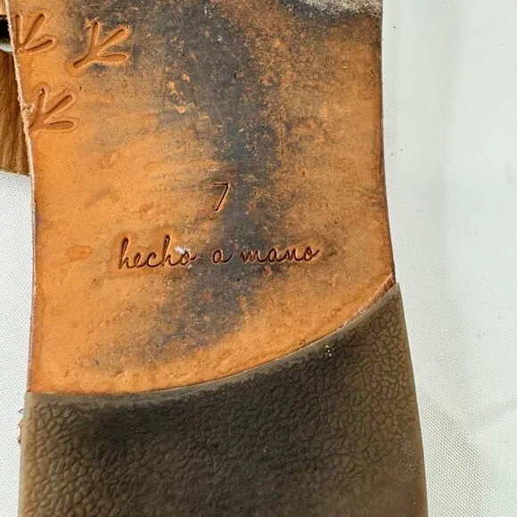 Anthropologie Beek Dipper Slide Sandals Size 7 Tan Leather Metal Embellishments