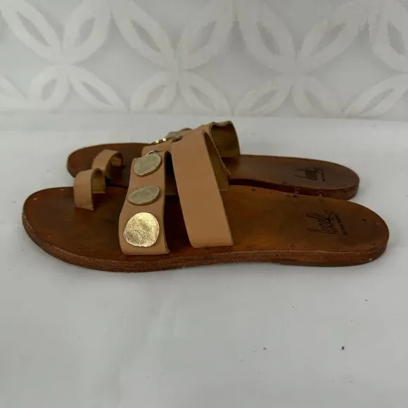 Anthropologie Beek Dipper Slide Sandals Size 7 Tan Leather Metal Embellishments