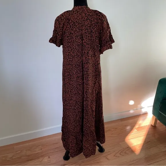 Anthropologie Brown Leopard Print Maeve Antoinette Maxi/Midi Dress EUC Size S