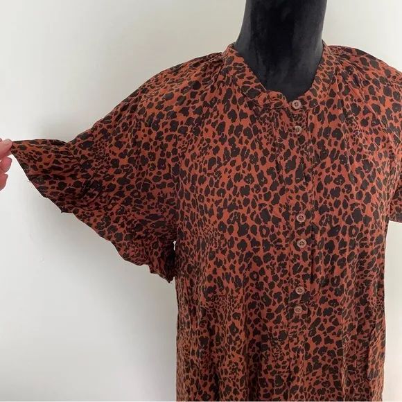 Anthropologie Brown Leopard Print Maeve Antoinette Maxi/Midi Dress EUC Size S