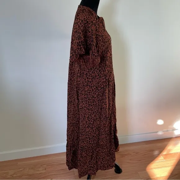 Anthropologie Brown Leopard Print Maeve Antoinette Maxi/Midi Dress EUC Size S