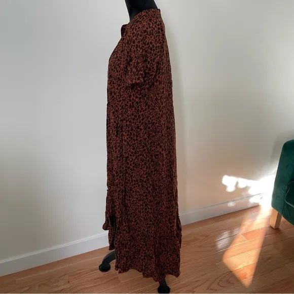 Anthropologie Brown Leopard Print Maeve Antoinette Maxi/Midi Dress EUC Size S