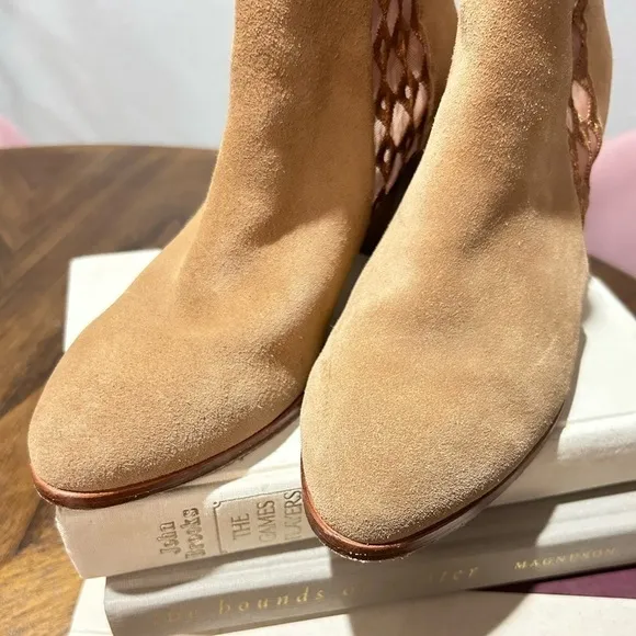 Anthropologie Camel Suede Sheer Side Ankle Boots