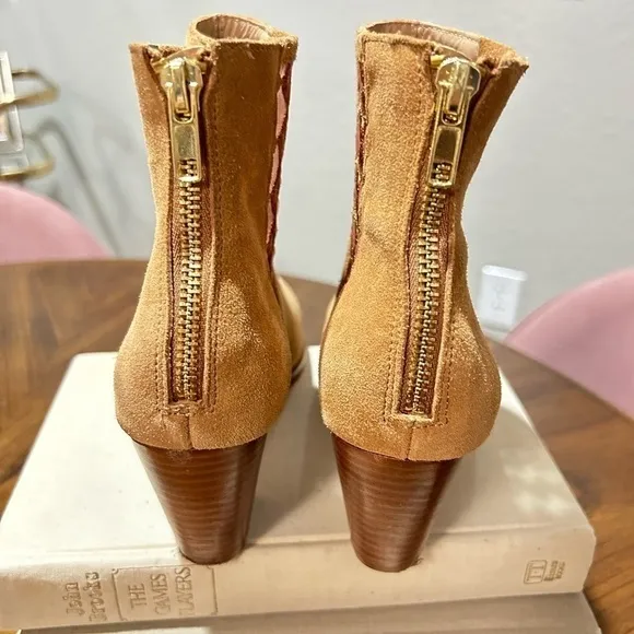 Anthropologie Camel Suede Sheer Side Ankle Boots