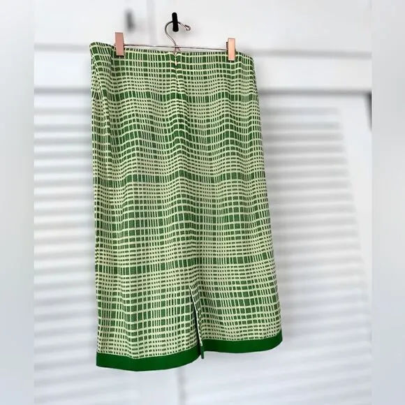 Anthropologie COS Midi Green Checked Jacquard Knit Skirt Size S