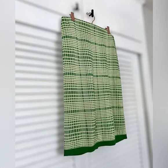 Anthropologie COS Midi Green Checked Jacquard Knit Skirt Size S
