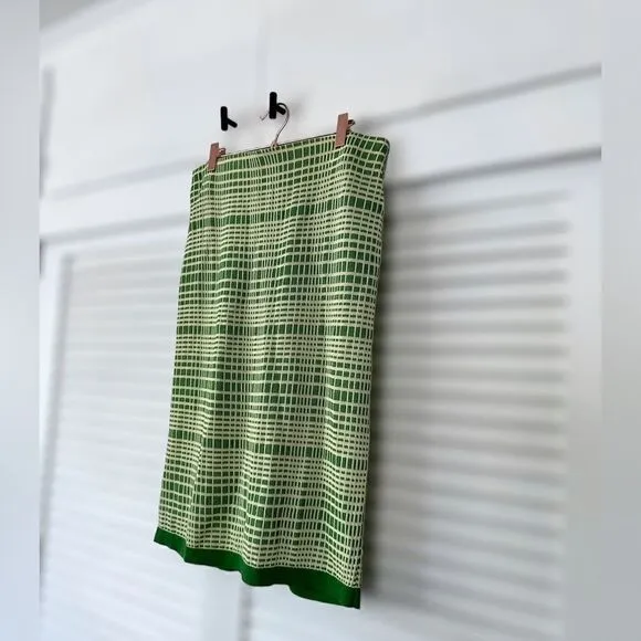 Anthropologie COS Midi Green Checked Jacquard Knit Skirt Size S