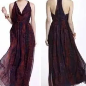 Anthropologie HD in Paris Seeped Sinopia Racerback Silk Maxi Dress Size M