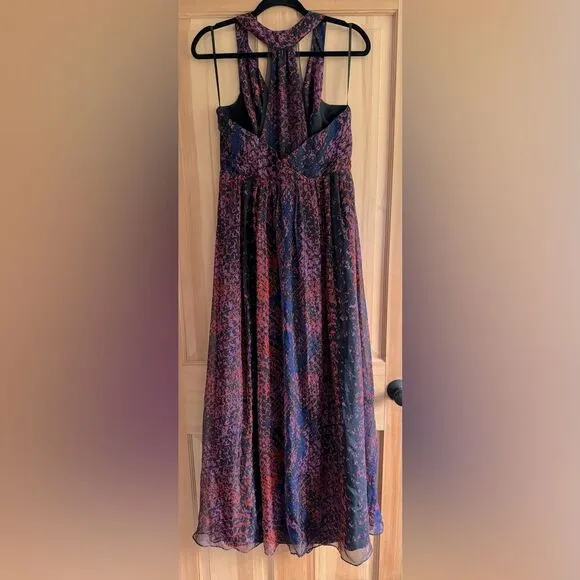 Anthropologie HD in Paris Seeped Sinopia Racerback Silk Maxi Dress Size M