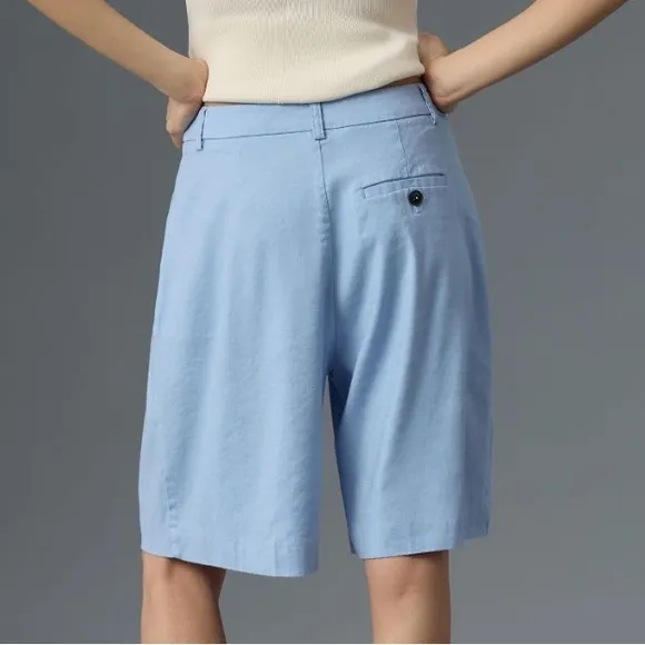 Anthropologie Maeve Avery Relaxed High-Rise Pleated Trouser Shorts Light Blue 0