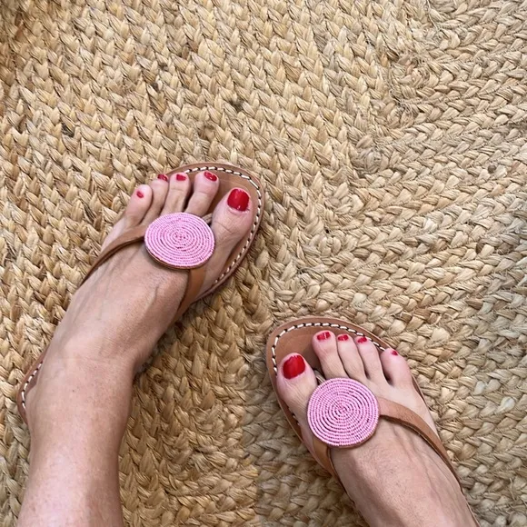 Anthropologie New Pink laidback London hand beaded Flip Flop sandal 🌈