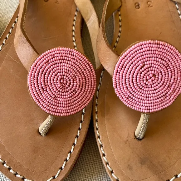Anthropologie New Pink laidback London hand beaded Flip Flop sandal 🌈