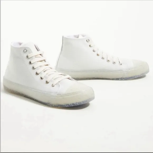 ANTHROPOLOGIE Soho Cotton High Top Sneakers Lace Up Shoes White Recykers NWT