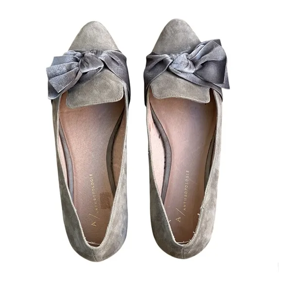 Anthropologie Suede Velvet Bow Flats Womens 9 M