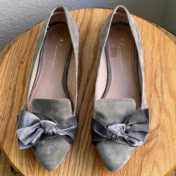 Anthropologie Suede Velvet Bow Flats Womens 9 M