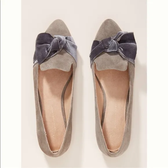 Anthropologie Suede Velvet Bow Flats Womens 9 M