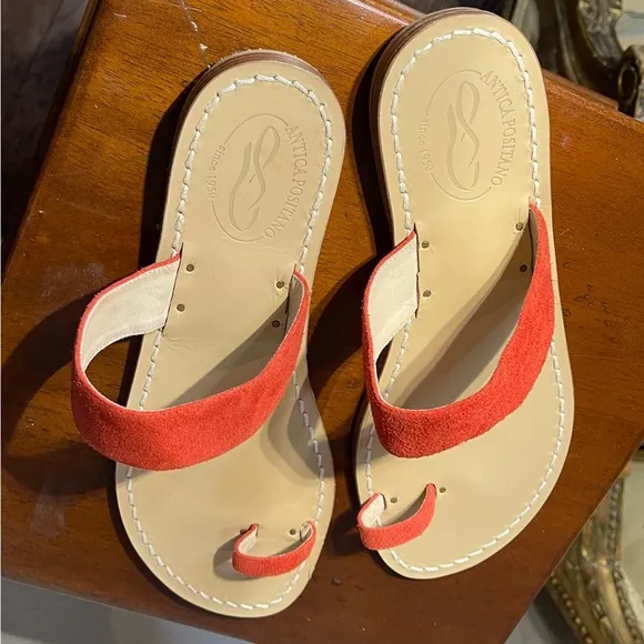 Antica Positano Burnt Orange Suede Sandals 39 NWOT